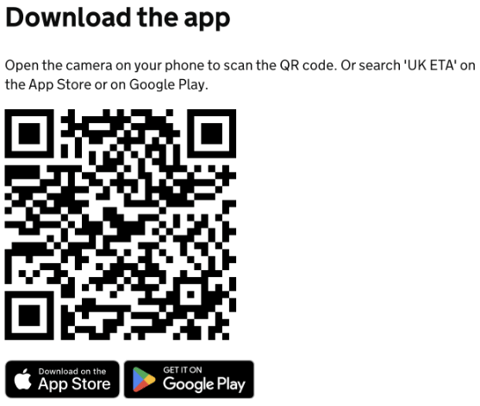 QR code scanner for UK's new ETA